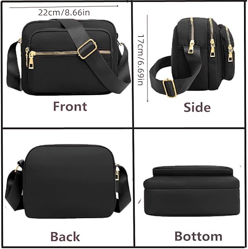 Vista 2 de DIHKLCIO Bolsos cruzados de nailon para mujer, monederos y bolsos de mano, bolsas de mensajero casuales para mujer, bolso cruzado negro impermeable