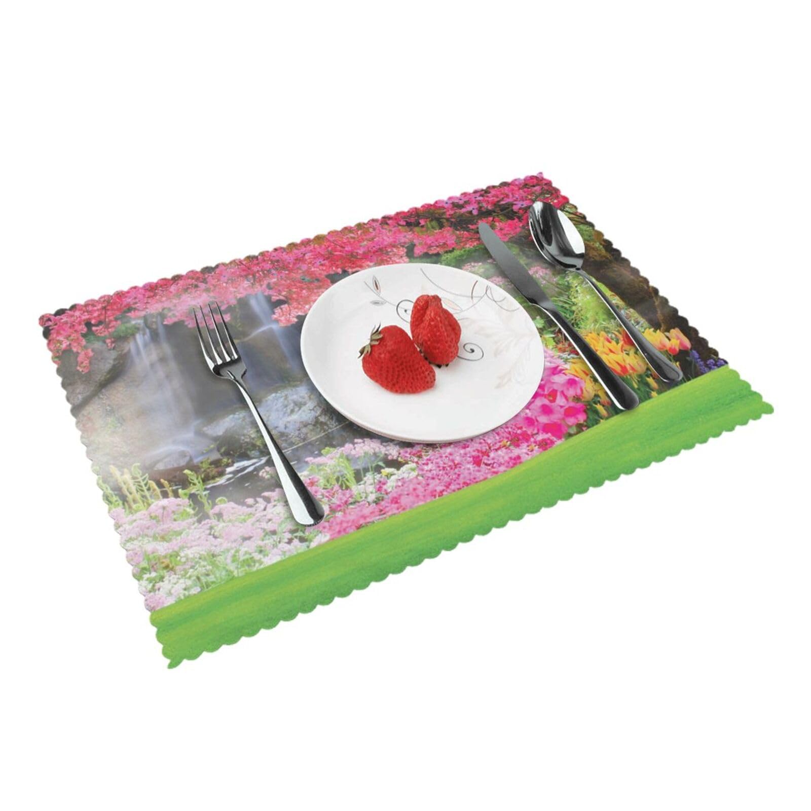 Spring Scenery Printed Placemats Set of 4 PCS Washable Placemat for Kitchen Table Heat-resistant Table Mats 45x30 CM