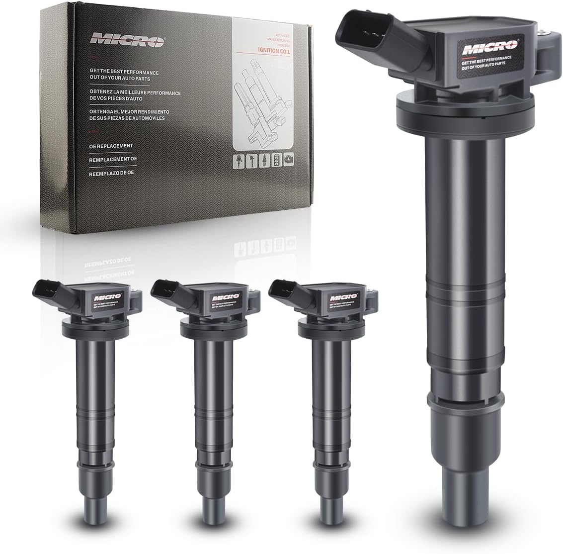 Micro Set of 4 Ignition Coil Pack Compatible with Toyota Scion Camry Tacoma Matrix xB Hiace Solara 2.4L 2.7L L4 Replacement for 90919-A2001 90919-02248 UF495 90919-A2006