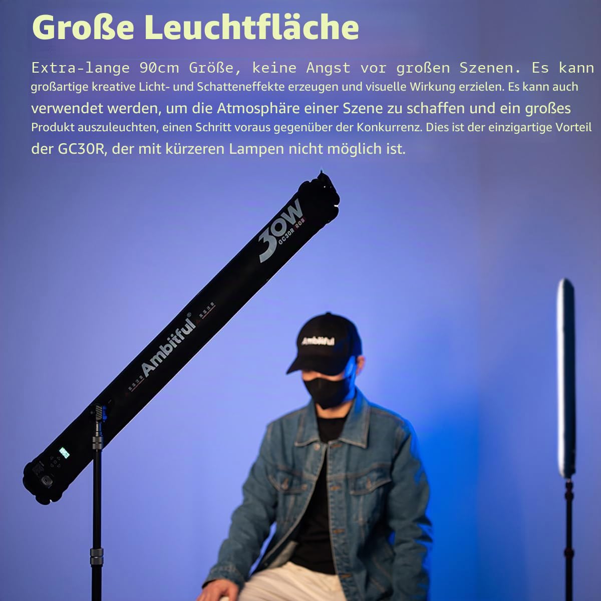 Ambitful GC30R 30W RGB Vollfarbe aufblasbares Rohrlicht 2500K-10000K Handheld LED Licht, CRI 95 +, TLCI 96 + für Unterstützung Magnetsaug, wasserdichte Lichtstange LED Beleuchtungsstab