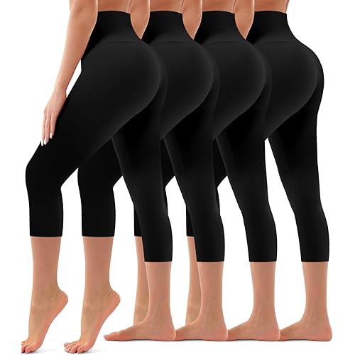 4 Pack Leggings for Women Butt Lift High Waisted Tummy Control No See-Through Yoga Pants Workout Running Leggings