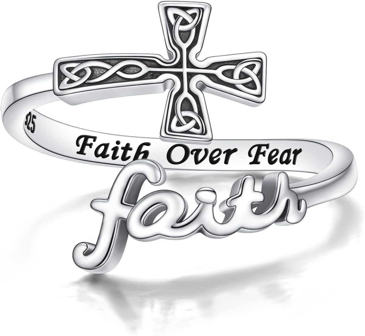 DAOCHONG Cross Rings for Women 925 Sterling Silver Faith Cross Adjustable Ring Sacred Purity Rings Inspiration Christian Faith Jewelry For Women