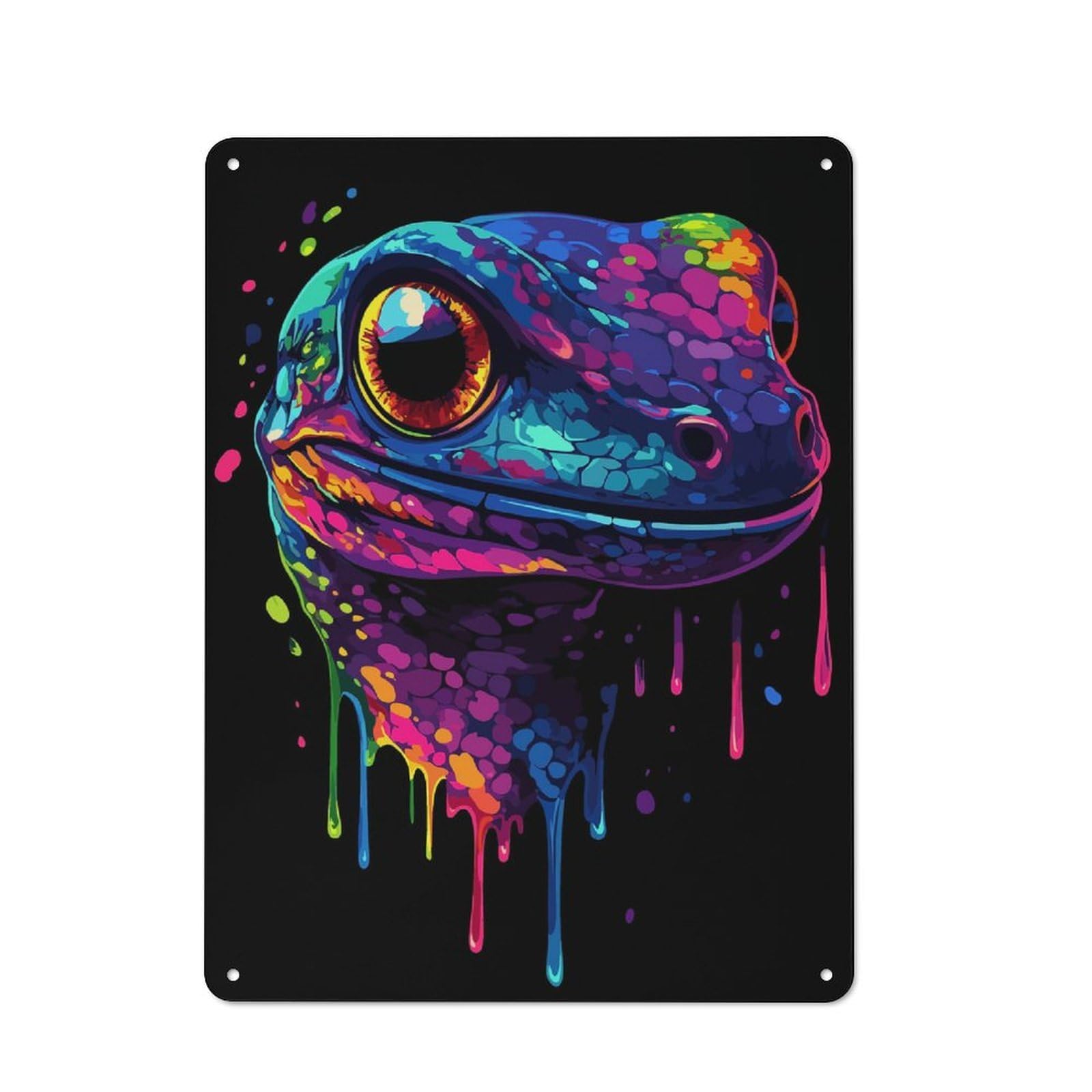 Junmoney Colorful Gecko - Neon Geck Metal Wall Plaque, Easy To Hang Plaque For Garage, Shed, Workshop Or Hobby Room, 40X30cm