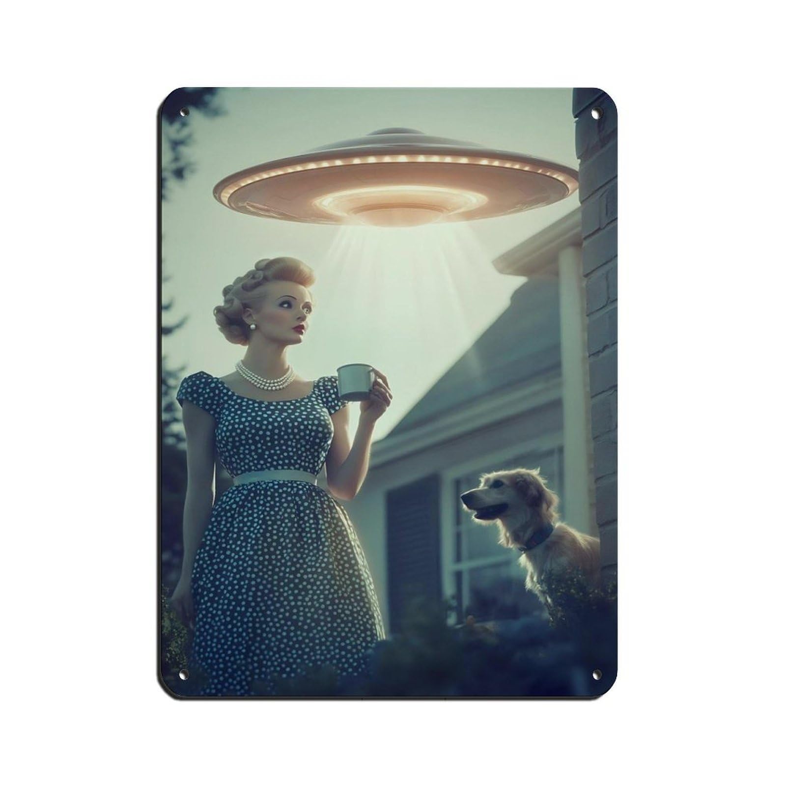 Vintage UFO Encounter, Retro Sci-Fi Poster Retro Poster Metal Tin Sign Chic Art Retro Iron Painting Bar People Cave Cafe Family Garage Poster Wall Decoration 12x16inch(30x40cm)