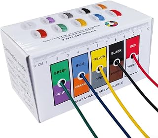 Honseadek Bobina de cobre de calibre de PVC amarillo para alambre, varios cables de 18 AWG, 20 AWG, 22 AWG, 24 AWG, 5 colores, rojo, negro, electrónico, verde, azul, trenzado electrónico (22 AWG 5 x