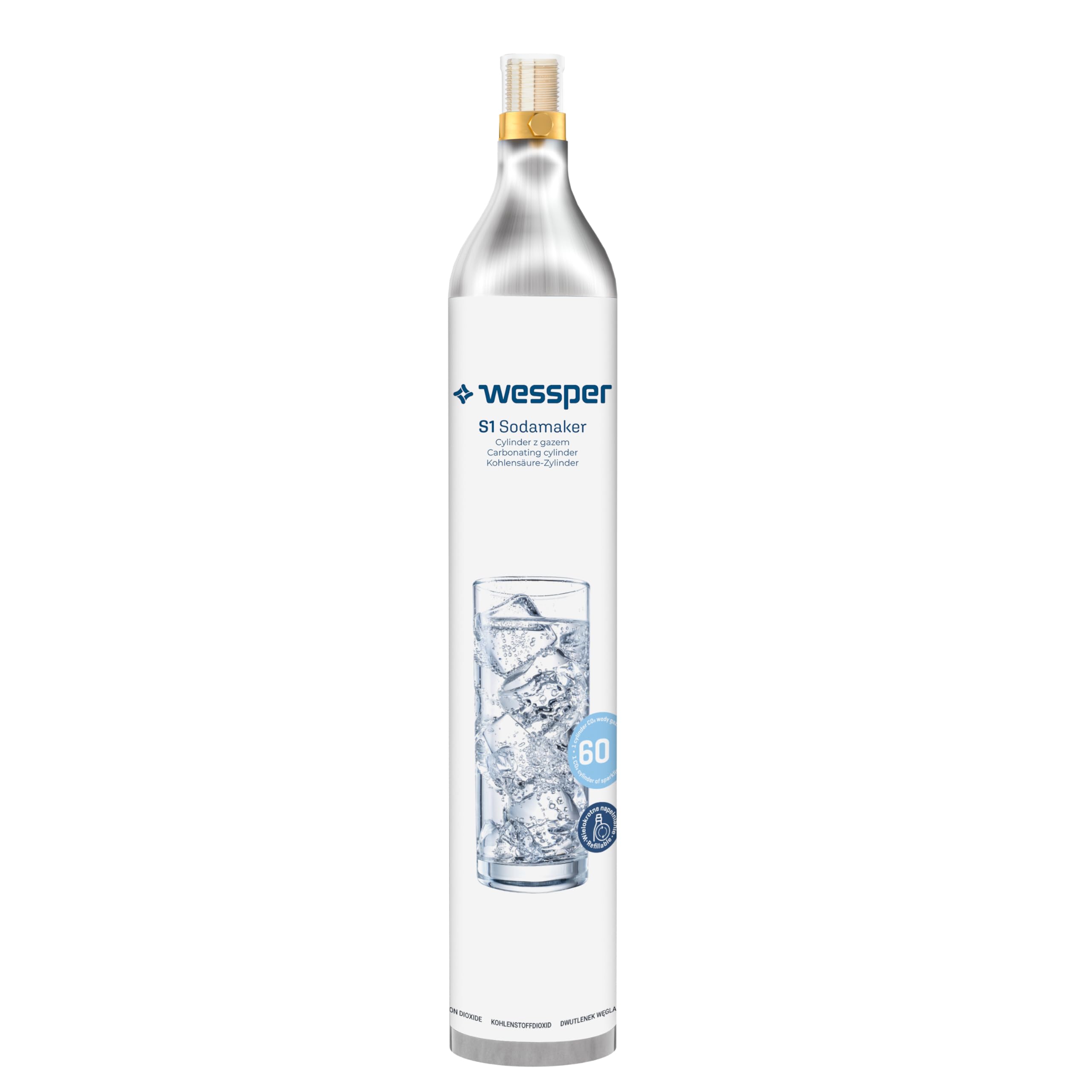 Wessper Machine à Eau Pétillante, Machine a Eau Gazeuse Machine a Soda Bouteille Gazeification | S1 Sodmarker avec 1L Bouteille PET, Sans BPA et 1 Cylindre de CO2 60L