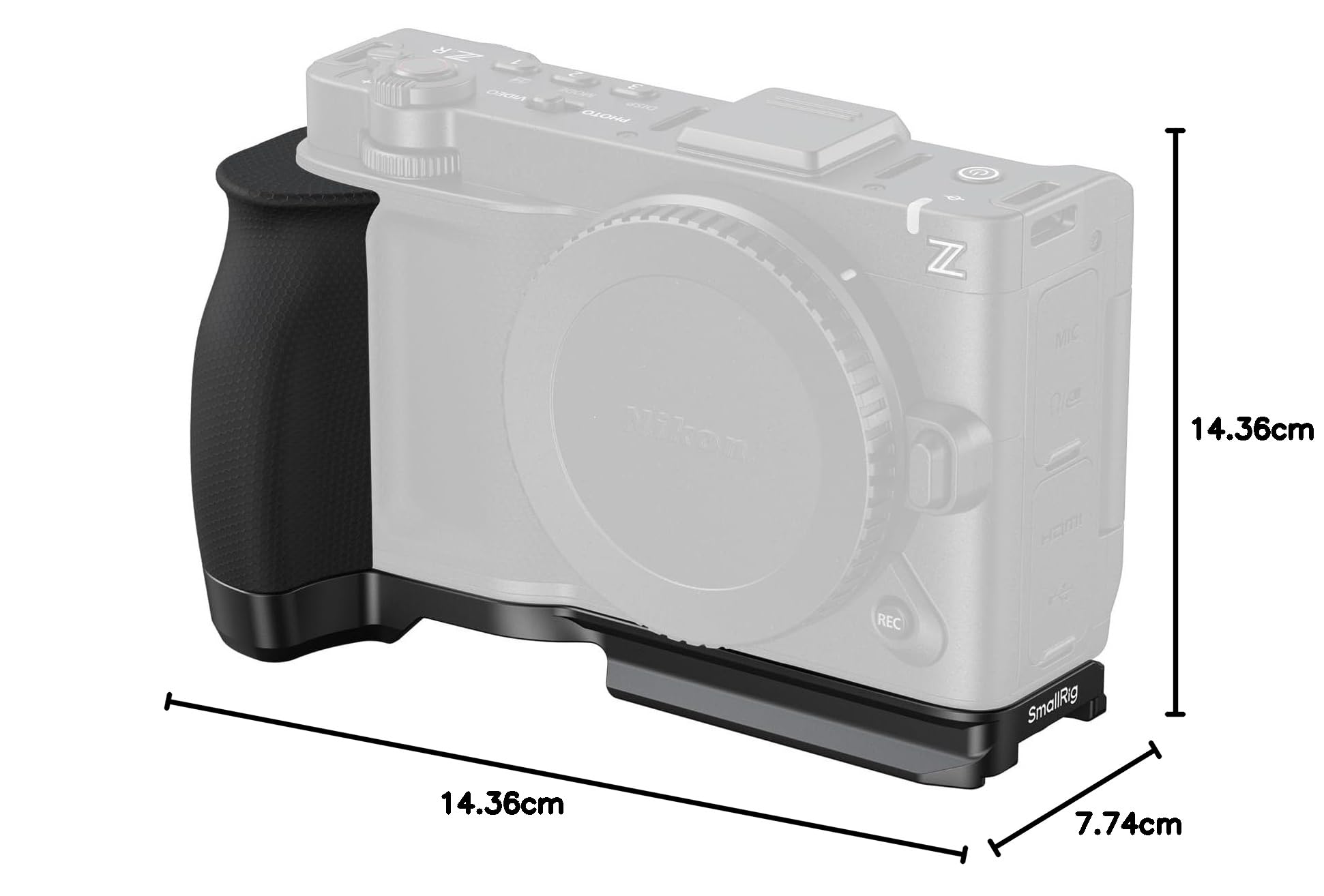 SMALLRIG Poignée en L pour Nikon ZR avec Grip Ergonomique en Silicone, Filetage 1/4", clé magnétique, Plaque de Fixation Rapide intégrée pour Arca, en Marche Rapide sur trépied, 5466