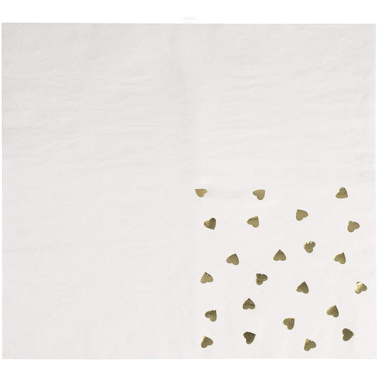 Juvale Cocktailservietten (Set, 50 Stück) – Weiß, Verziert mit Goldfolien-Herzchen - Ideal für Geburtstage, Hochzeiten und andere Festliche Anlässe - 12,7 x 12,7 cm