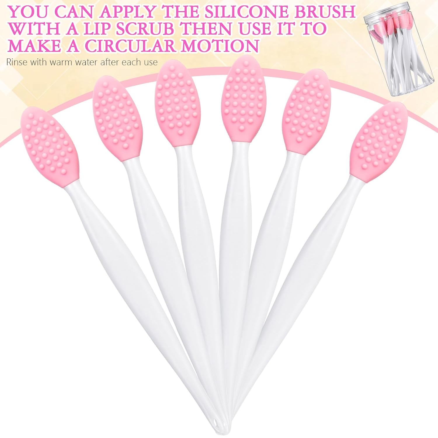 Patelai 30 Pcs Lip Exfoliator Brush Scrub Brush Double Sided Silicone Lip Scrubber Tools with Container for Dark Lips Lightening(Pink)
