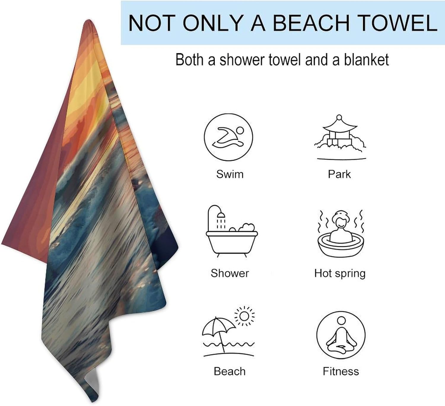 Swimming Towel, Sunset Seaside Printed Fashion Towel,Portable Towel,Durable Towel