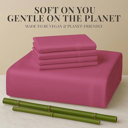 Miniatura 5 de Sacred Thread Juego de sábanas de 6 piezas de rayón derivado de bambú, vegano, refrescante y orgánico para el hogar y los hoteles, más 50