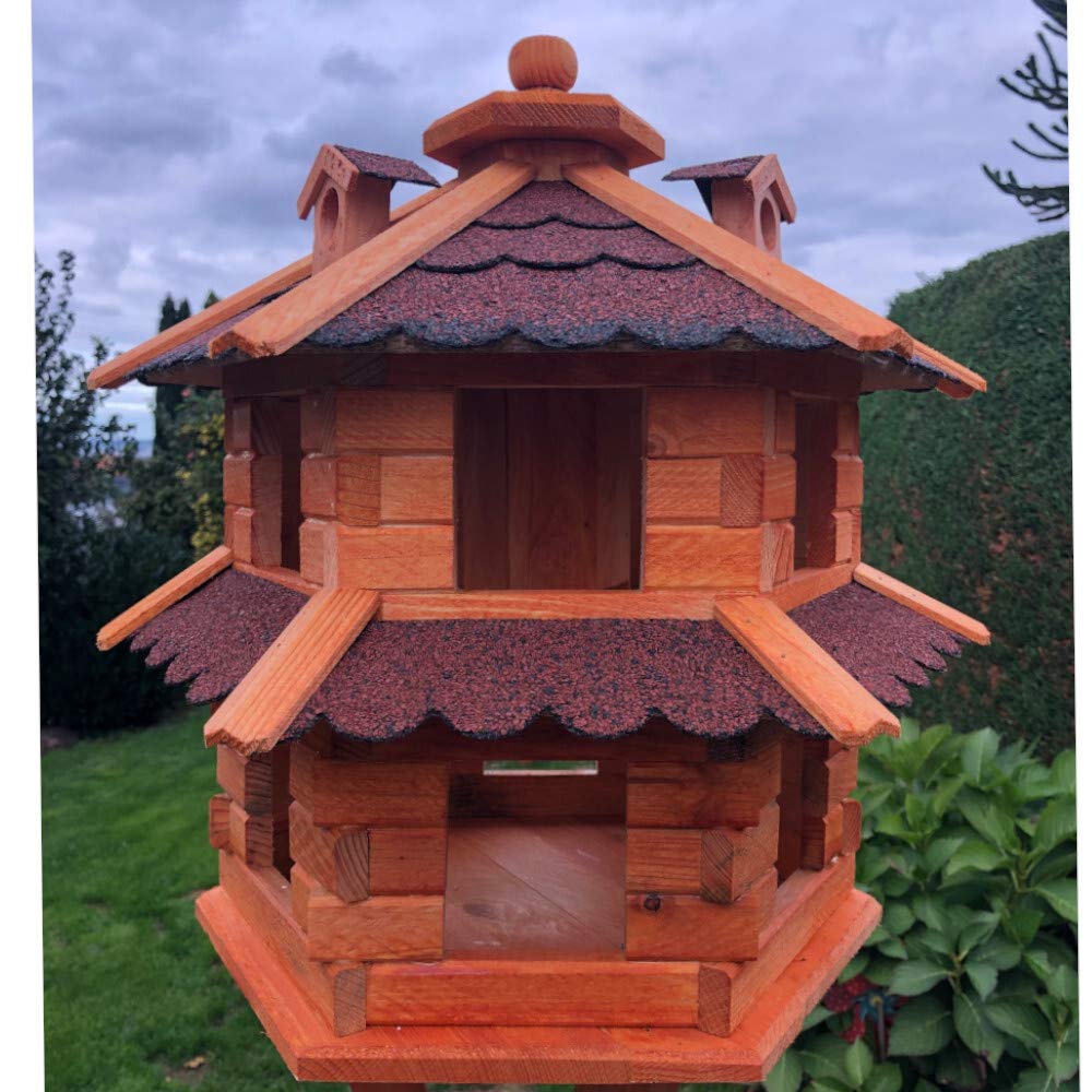 Vogelvilla XL mangiatoia esagonale Doppio bastone Legno Casetta per uccelli Marrone/Rosso