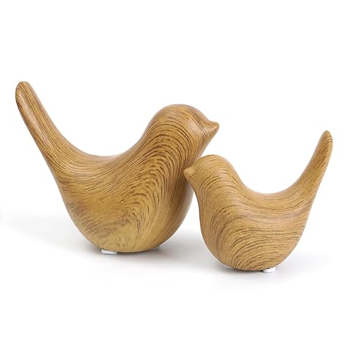 Elegant Wood Look Small Bird Sculptures,Modern Abstract Art Pieces for