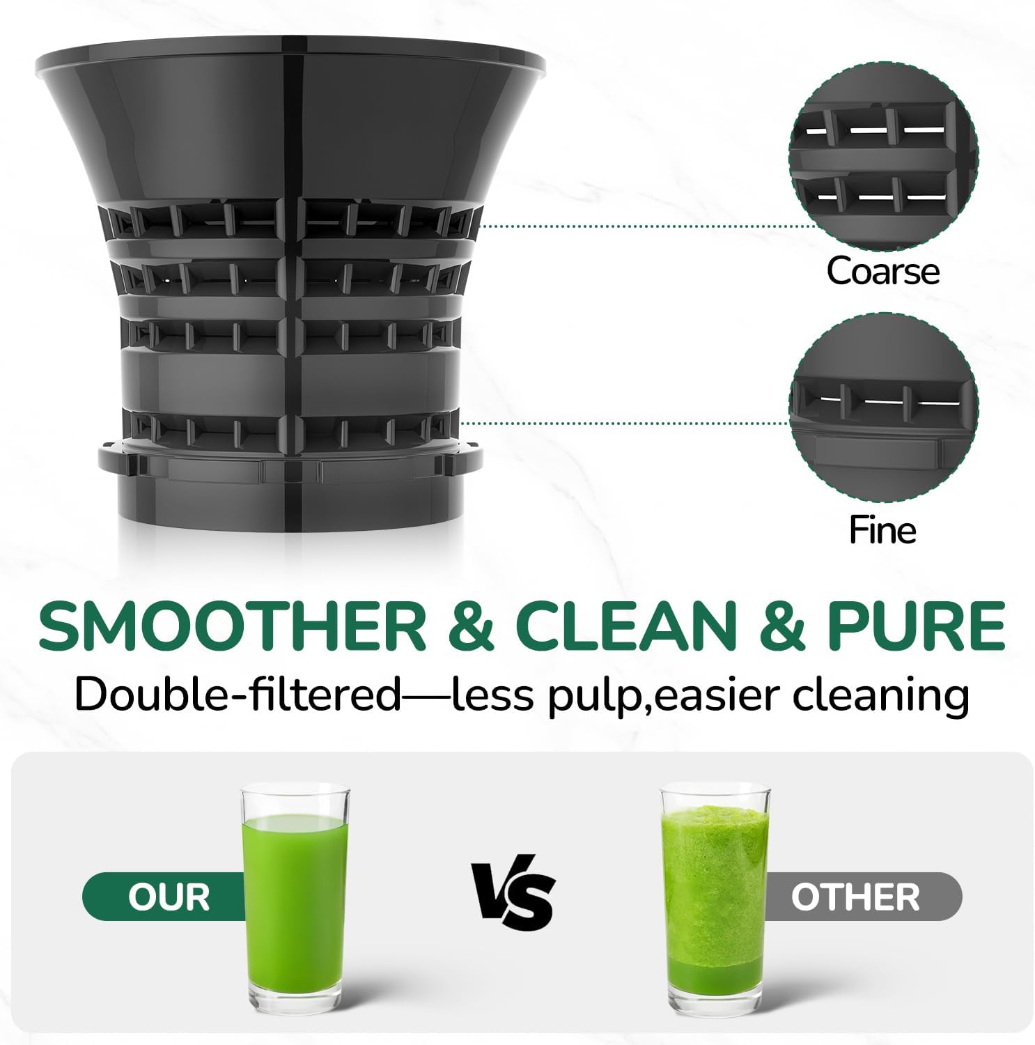 Canoly Cold Press Juicer, 350W Slow Juicer Machine with 4.5" Wide Feed Chute, Masticating Juicer Supports Whole Fruits & Vegetables, Reverse Function, Easy to Clean with Brush, Space Black - Image 4