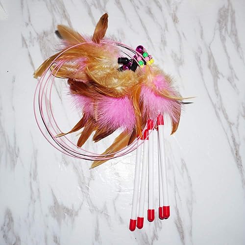 Miniatura 5 de Juguete de plumas para gatos, varita de juguetes para gatos, paquete de 5 unidades interactivas para mascotas y gatos perseguidores de gatitos,