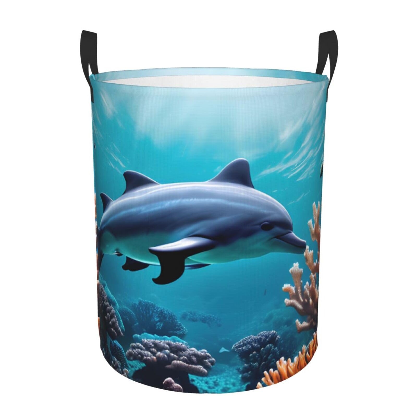 Beautiful Underwater World Dolphins Coral Print Laundry Basket Laundry Hamper Storage Basket Toys Organizer For Home Bathroom Bedroom