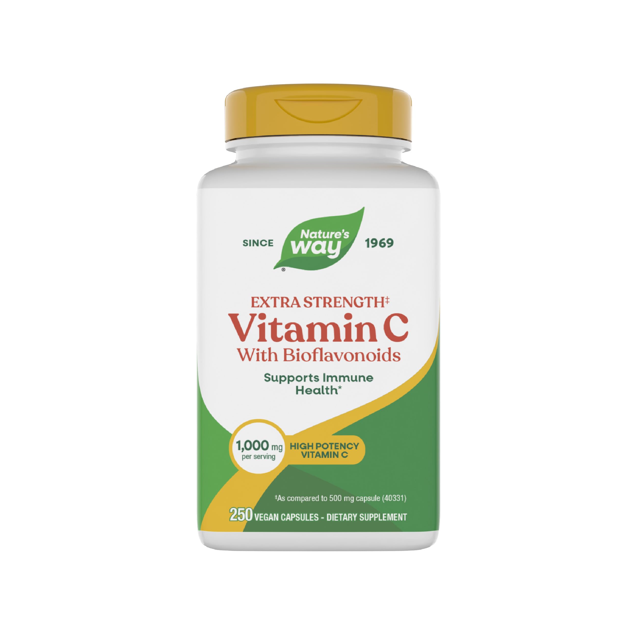 Extra Strength(1) Vitamin C with Bioflavonoids, Supports Immune Health*, Promotes Collagen Production for Healthy Skin*, 1,000 mg per Capsule, 250 Vegan Capsules (Packaging May Vary)