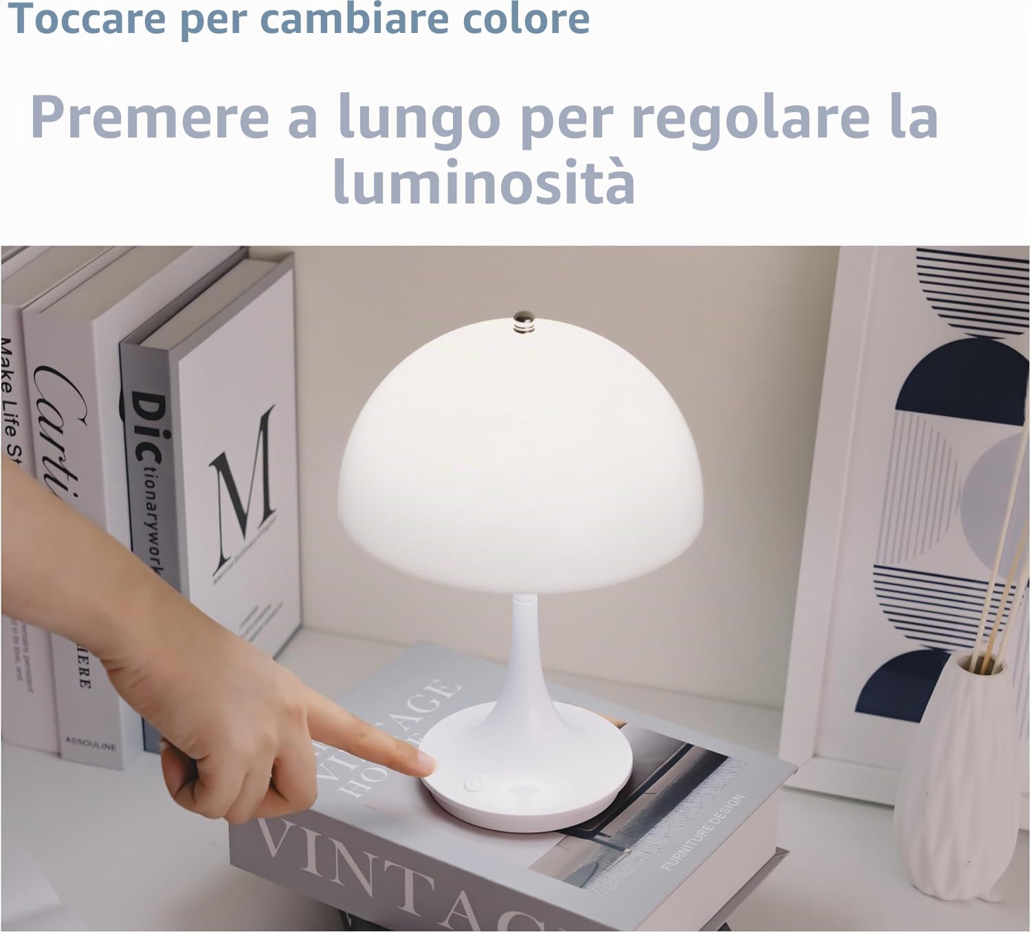 Lampada da tavolo a LED Senza fili Batteria Fungo Lampada da tavolo con Touch Dimmerabile Lampada da comodino Ricaricabile USB Lampada a fungo Moderna 3000K-6000K Luce da Scrivania a LED,Bianca