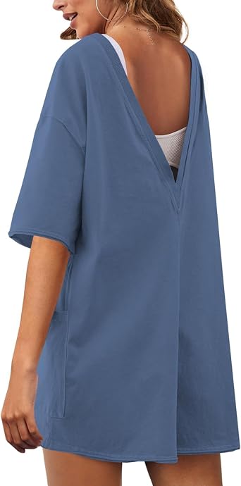 Womens Oversized Tee Rompers Athletic Workout Jumpsuit Overalls