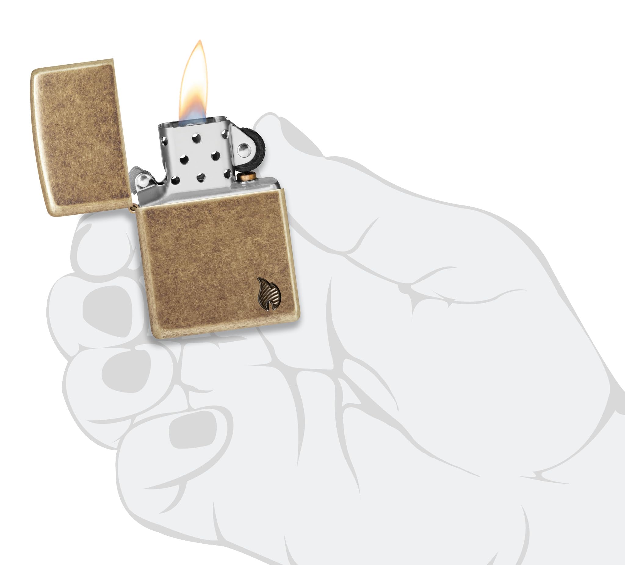 Zippo Sturmfeuerzeug - Armor Series Flame - Antique Brass - Deep Carve - Nachfüllbar - Wiederverwendbar - Windfestes Design - Geschenkbox - Made in USA