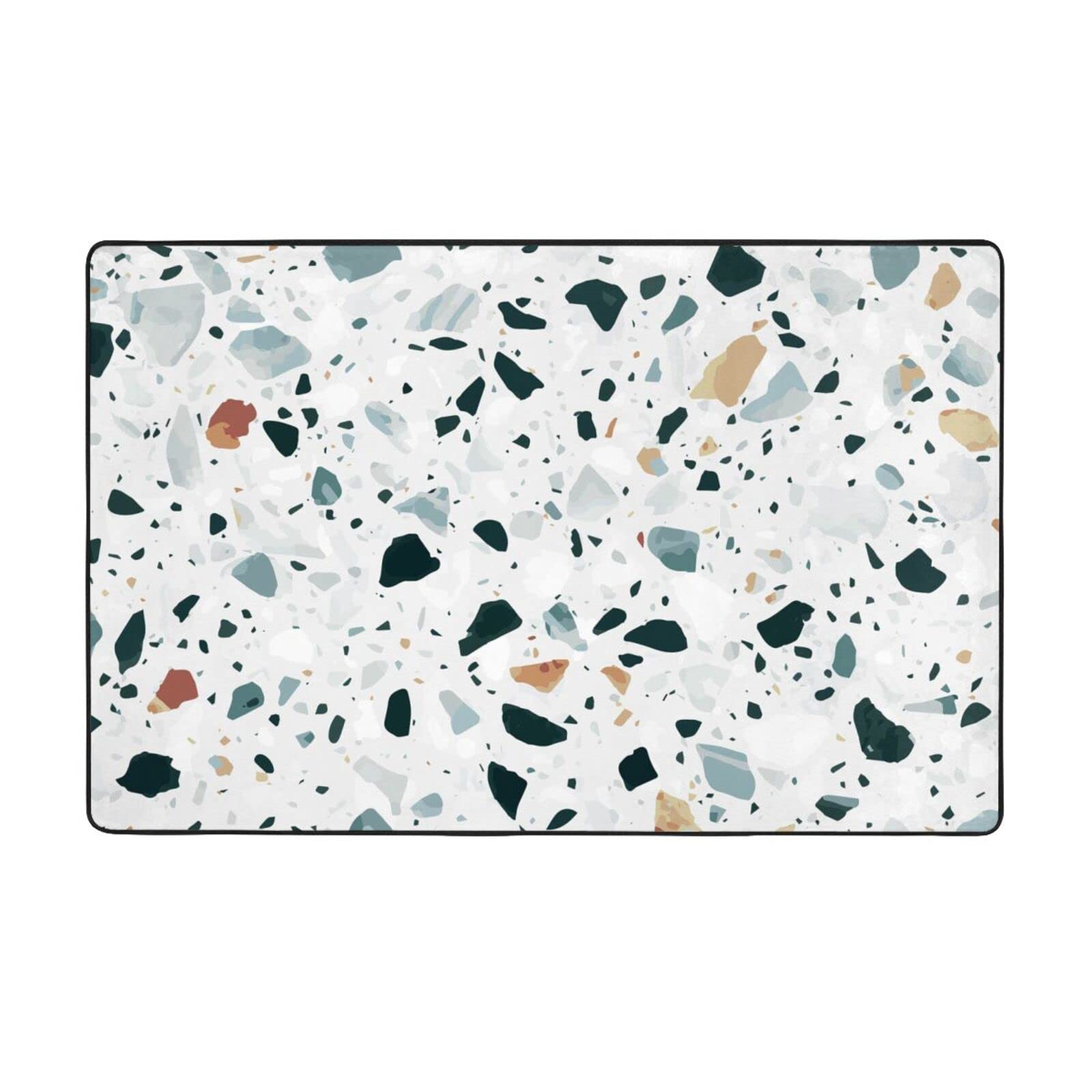 Grand tapis de salon 150x100 cm lavable au motif terrazzo pastel