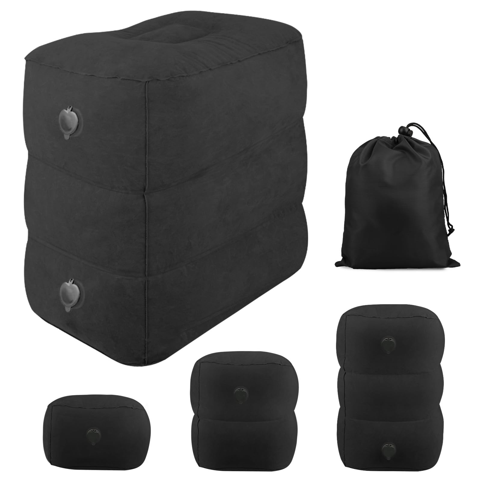 HomarketInflatable Foot Rest Pillow for Travel,Travel Accessories, Adults Airplane Travel Pillow-Adjustable Height Cushions,for Kids to Sleep While Traveling, No Need Pump (black Large valve)