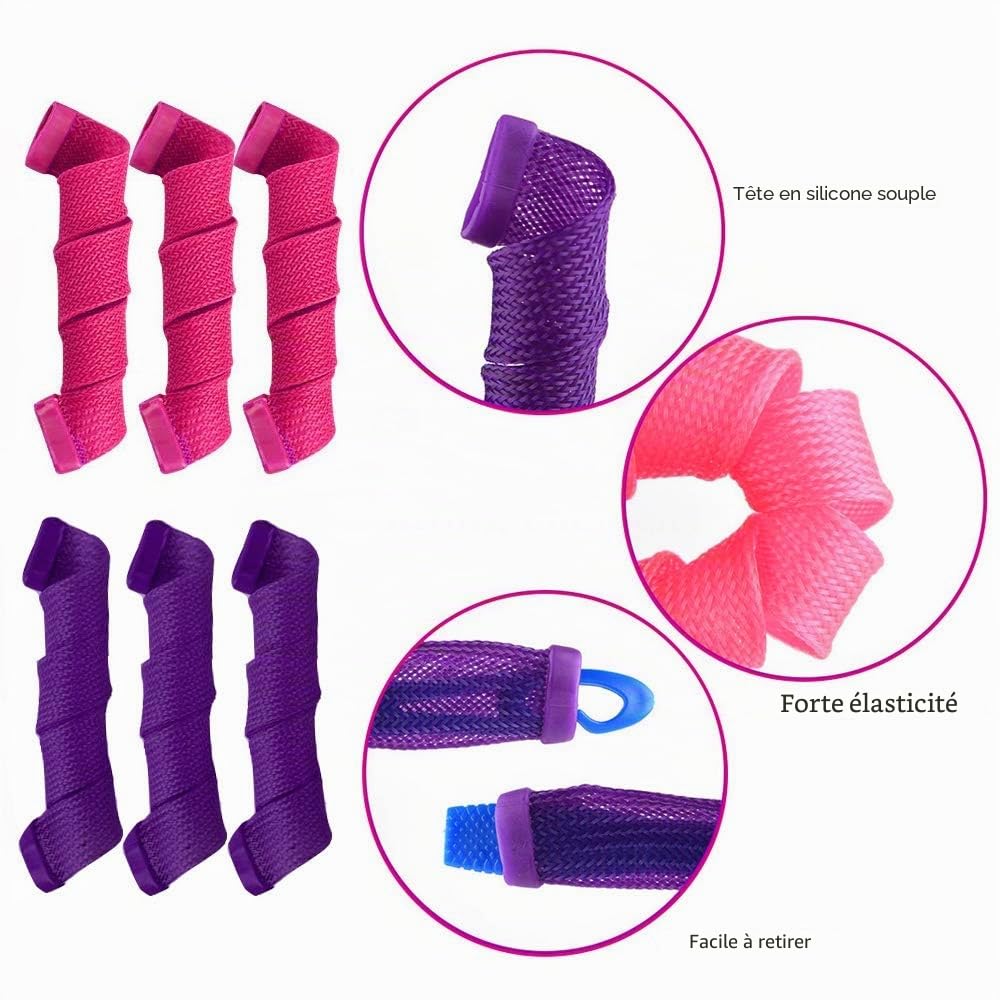 40 Pièces Bigoudis Boucles en Spirale, Bricolage Nuit Sans Chaleur Avec Crochets de Coiffage, Rouleaux Outils de Coiffure pour Femmes (Violet et Rouge, 55 cm)