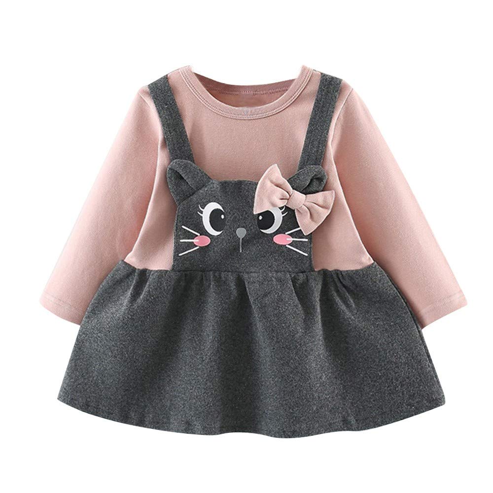 Deloito Baby Dress Clothes, Girl Cartoon Cat Bow Dress Toddler Long Sleeve Thick Princess Dresses for 0-2 Years Old Kids Outfits