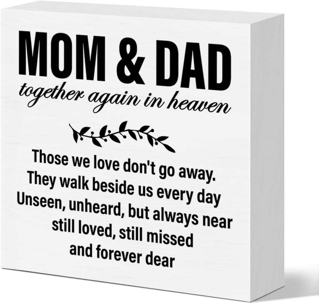 Mom and Dad Memorial Box Sign 5x5 Inch Rustic Farmhouse Decor