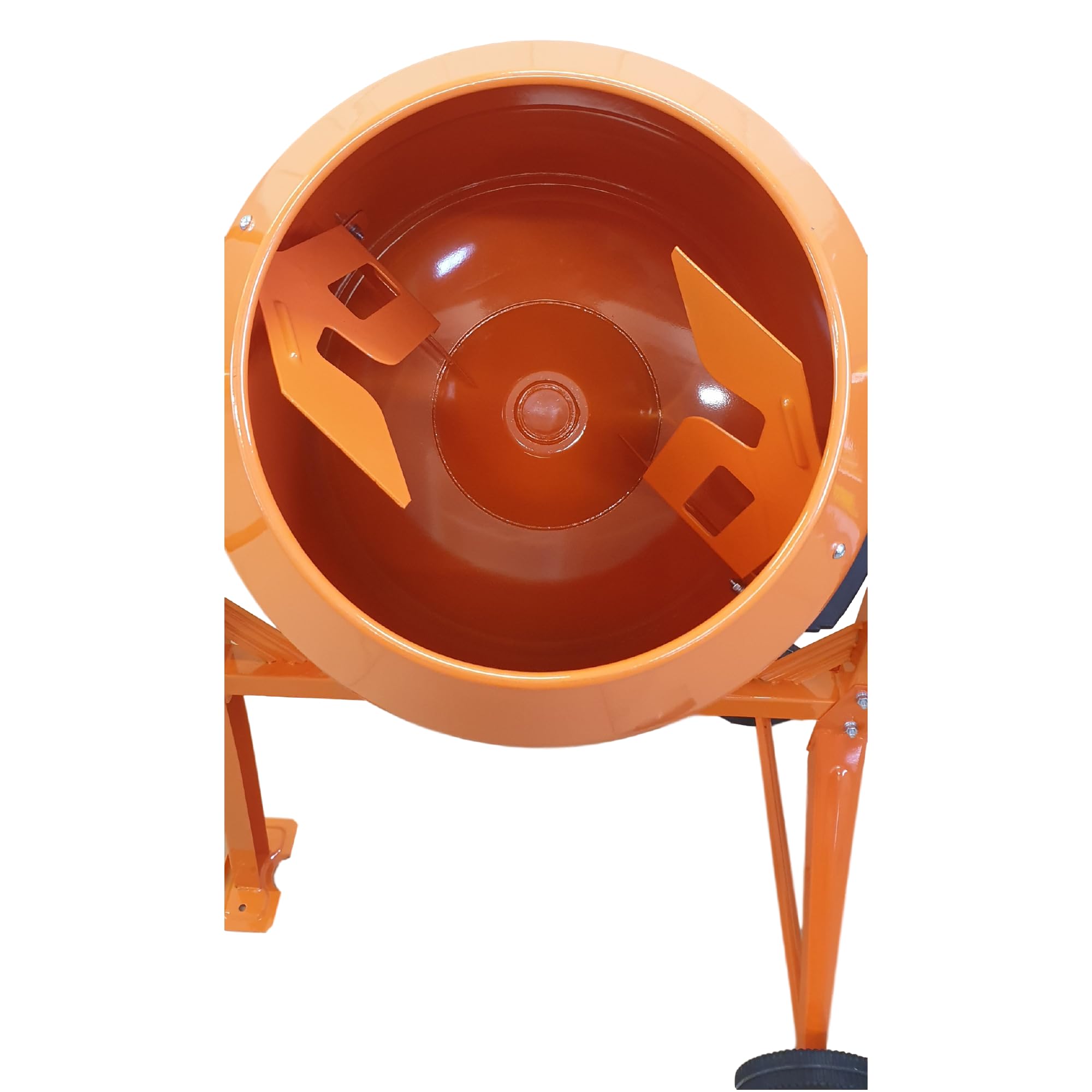 Betonmischer BAU140, 140L Trommel, 650W Motor, Orange, Stahlrahmen mit Metall-Zahnkranz, Kunststoffräder, Kipp-Handrad