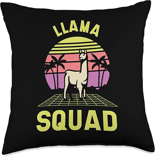 Awesome Funny Llama Squad Apparel Funny Squad Sunset Cool Alpaca Team Llamas Throw Pillow, 18x18, Multicolor