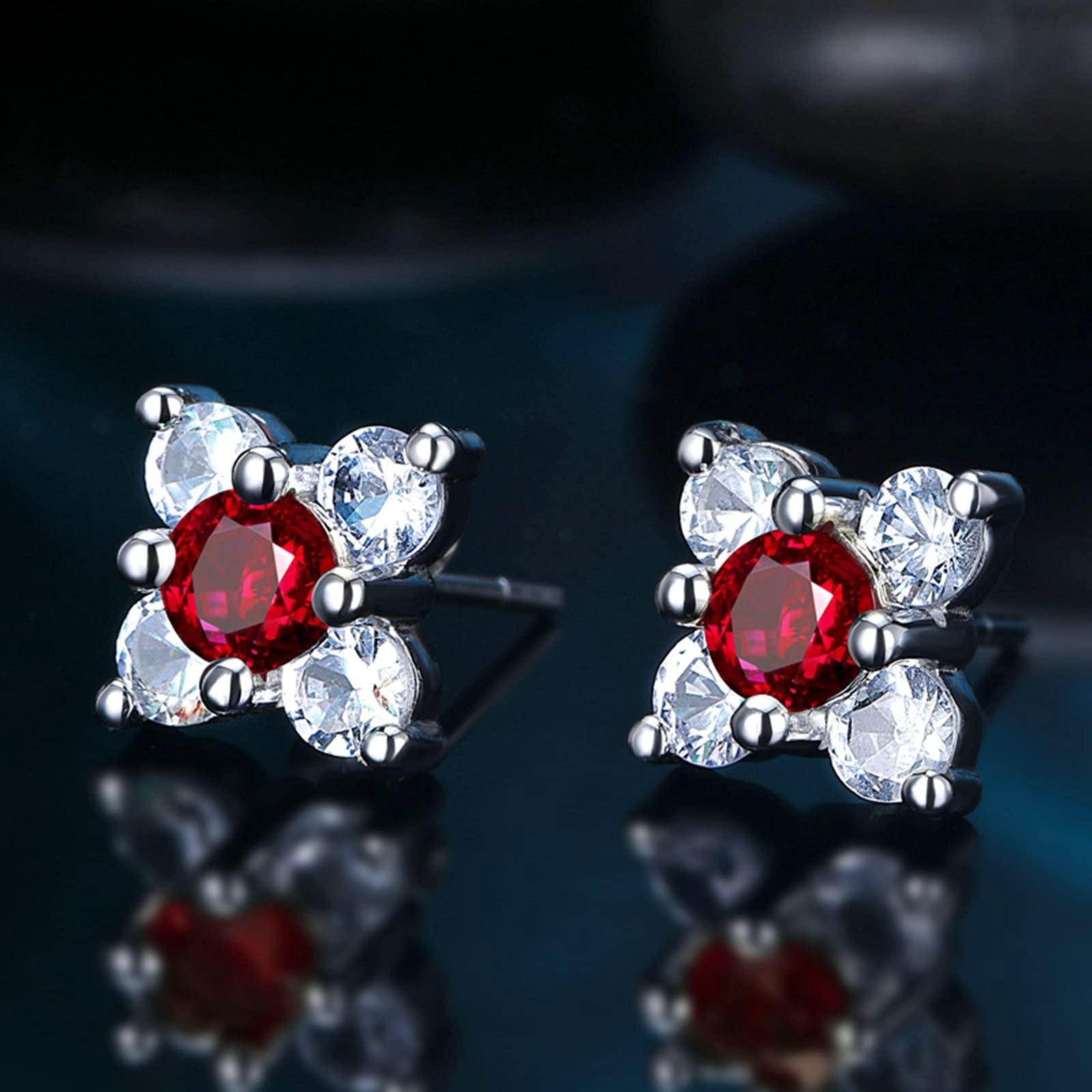 Beydodo Ohrringe 750 Weißgold Diamant, Kleeblatt mit Rubin 0.32ct Damen Ohrringe Hochzeit für Damen Schmuck Nickelfrei