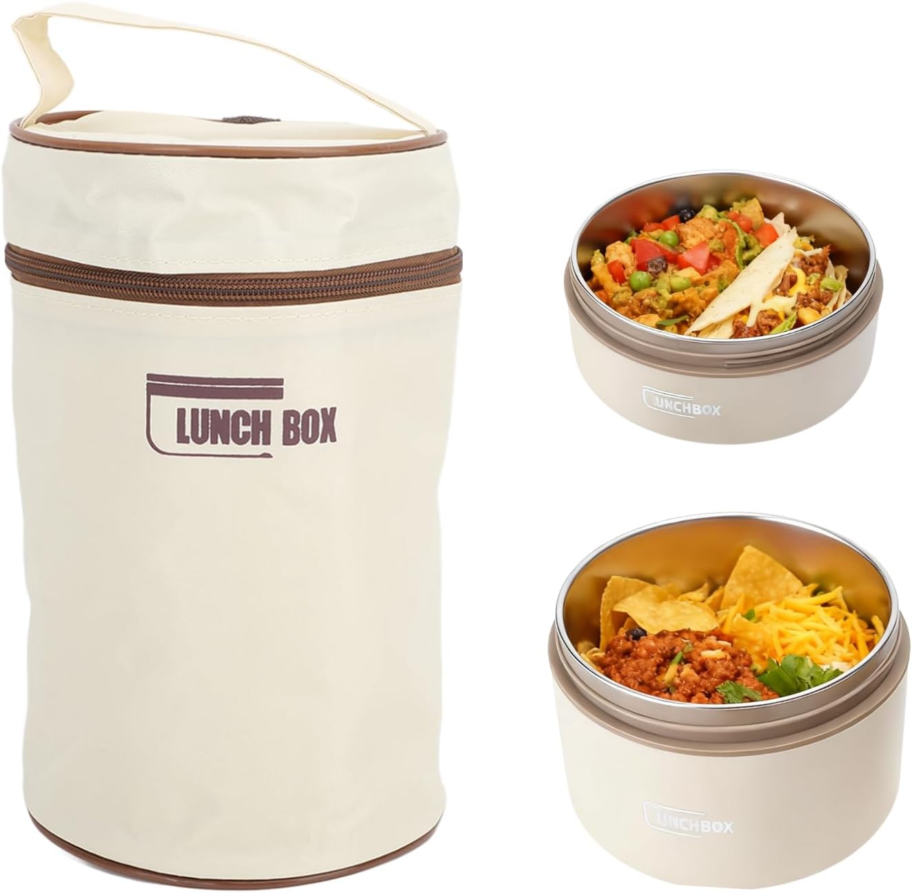 Yosoo Health Gear Studengt Lunch Box, 304 Stainless Steel Round Insulated Food Container, Leakproof Thermal Box with Lid and Bag Number of Pieces Available (2 Box)