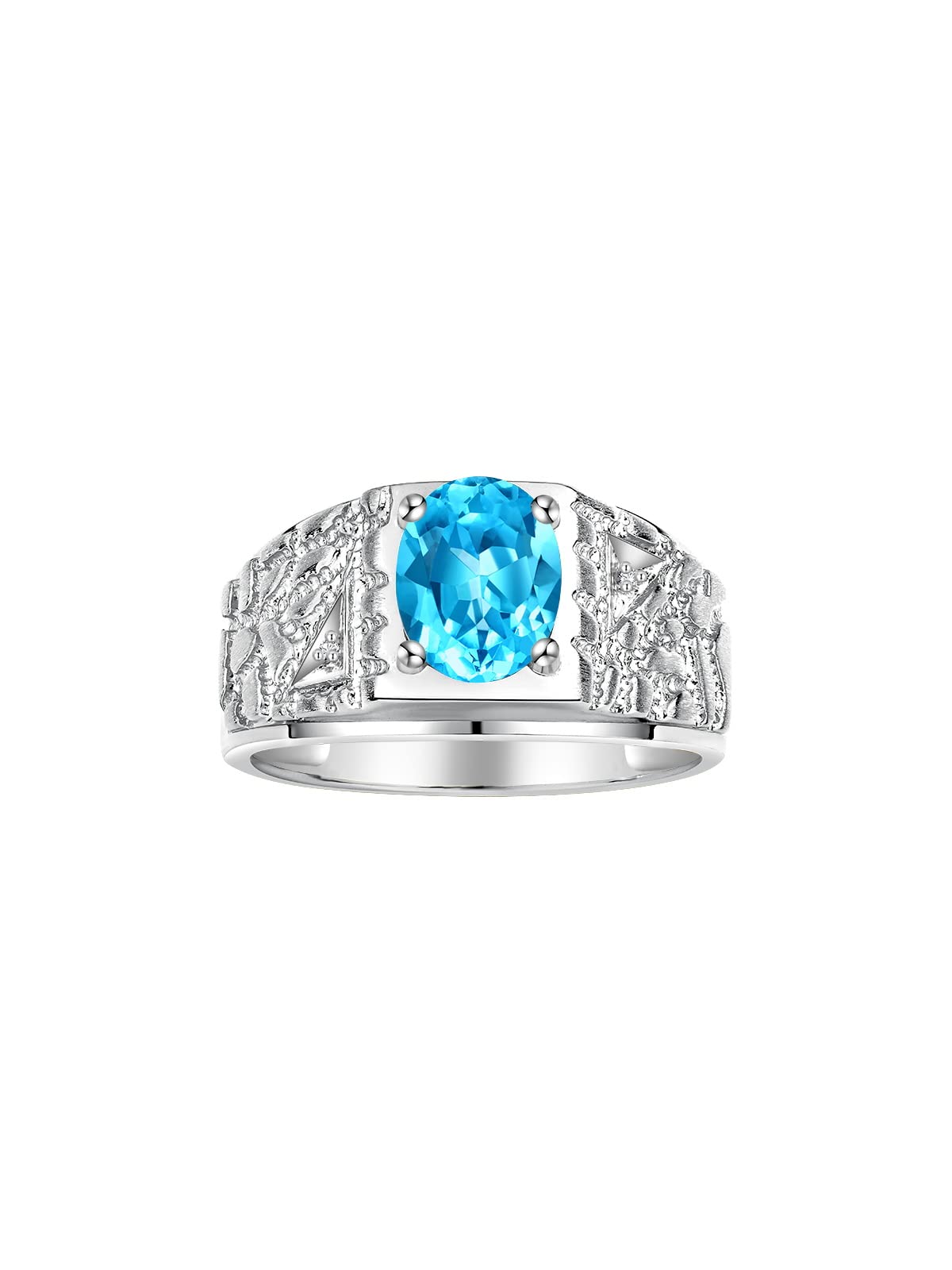 Rylos Men's Rings Designer Nugget Ring: Oval 9X7MM Gemstone &amp; Sparkling Diamonds - Color Stone Birthstone Rings for Men, Sterling Silver Rings in Sizes 8-13. Mens Jewelry