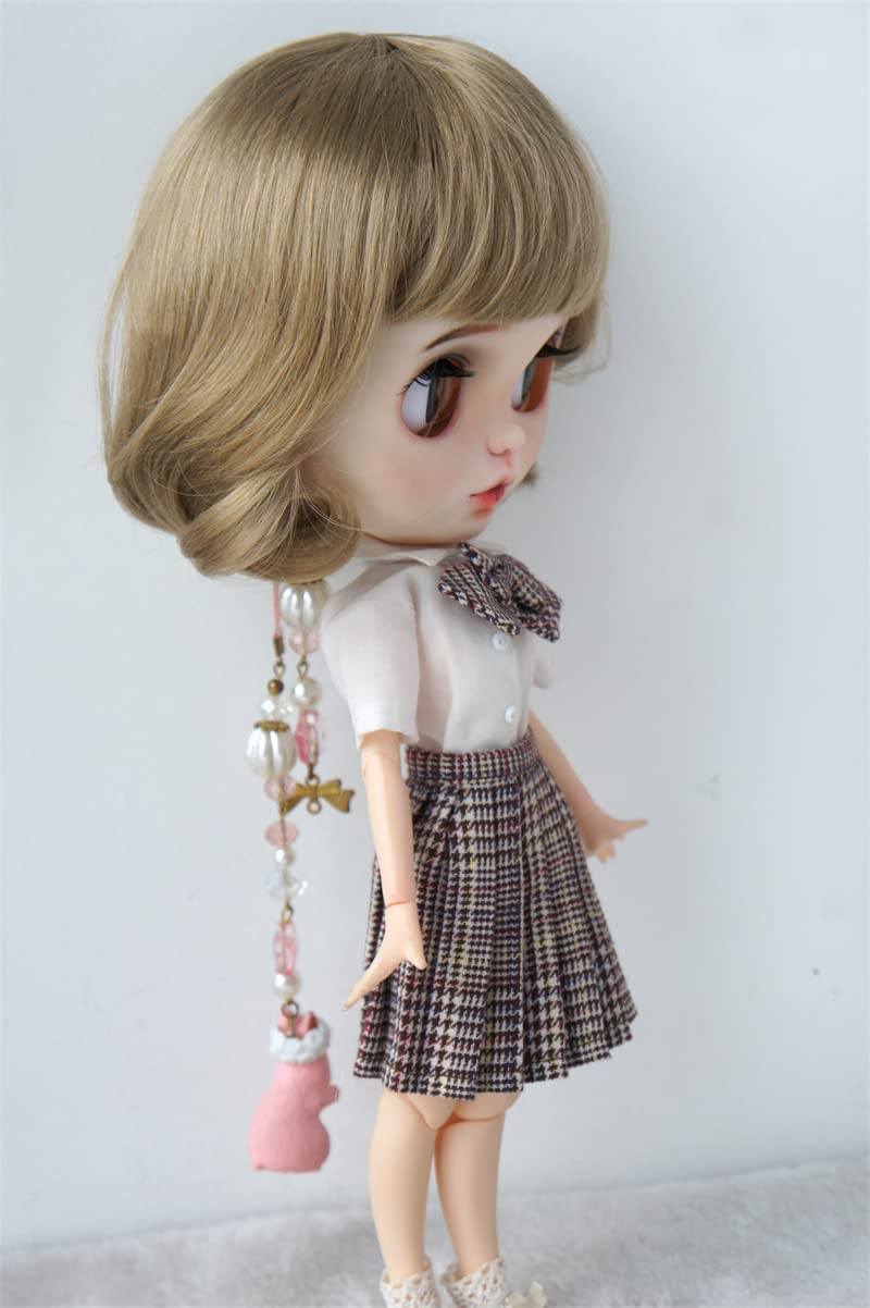 Blythes Wig JD190 10-11inch 26-28cm Short Wave Cut Synthetic Mohair BJD Doll Wigs (L.t Brown sm4B)