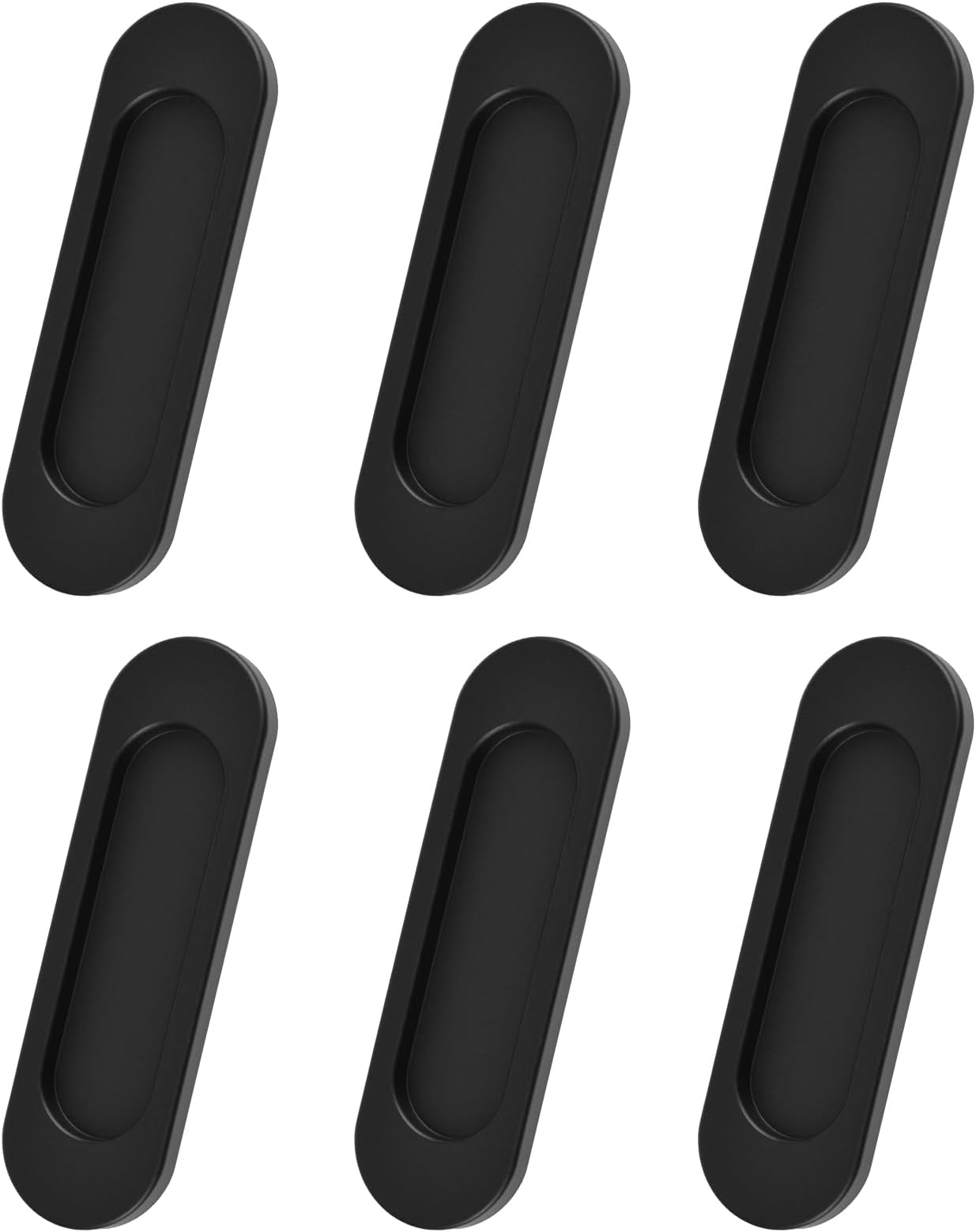 Self-Stick Oval Sliding Door Pulls, 6pcs Aluminum Alloy Flush Pull Punch-Free Handle Closet Door Handles for Sliding Barn Door Windows Cabinets (Matte Black, 100mm)