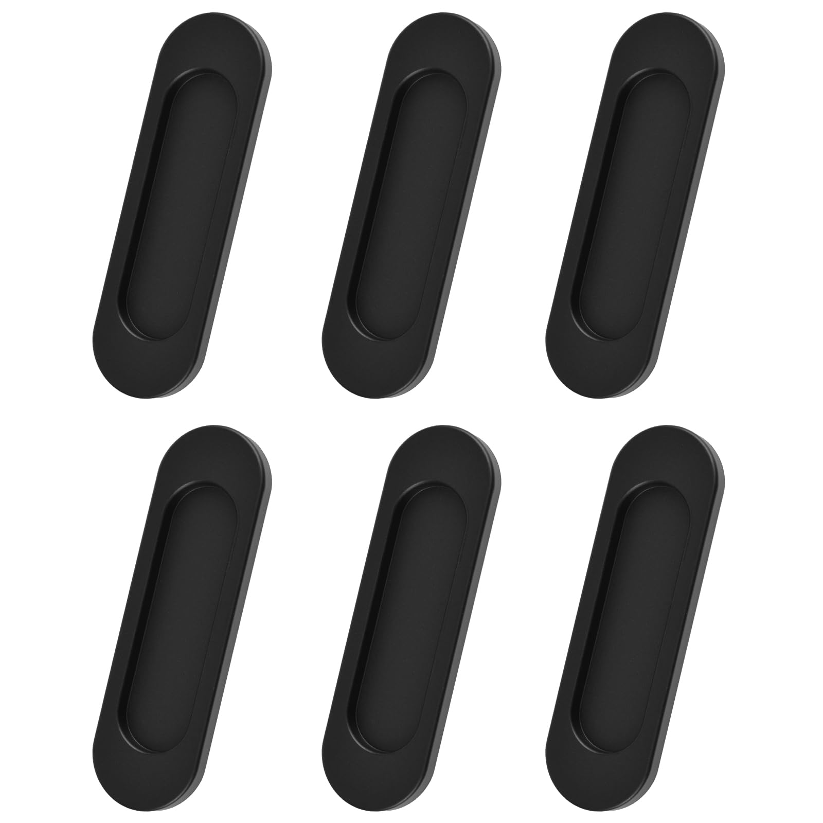 Self-Stick Oval Sliding Door Pulls, 6pcs Aluminum Alloy Flush Pull Punch-Free Handle Closet Door Handles for Sliding Barn Door Windows Cabinets (Matte Black, 100mm)