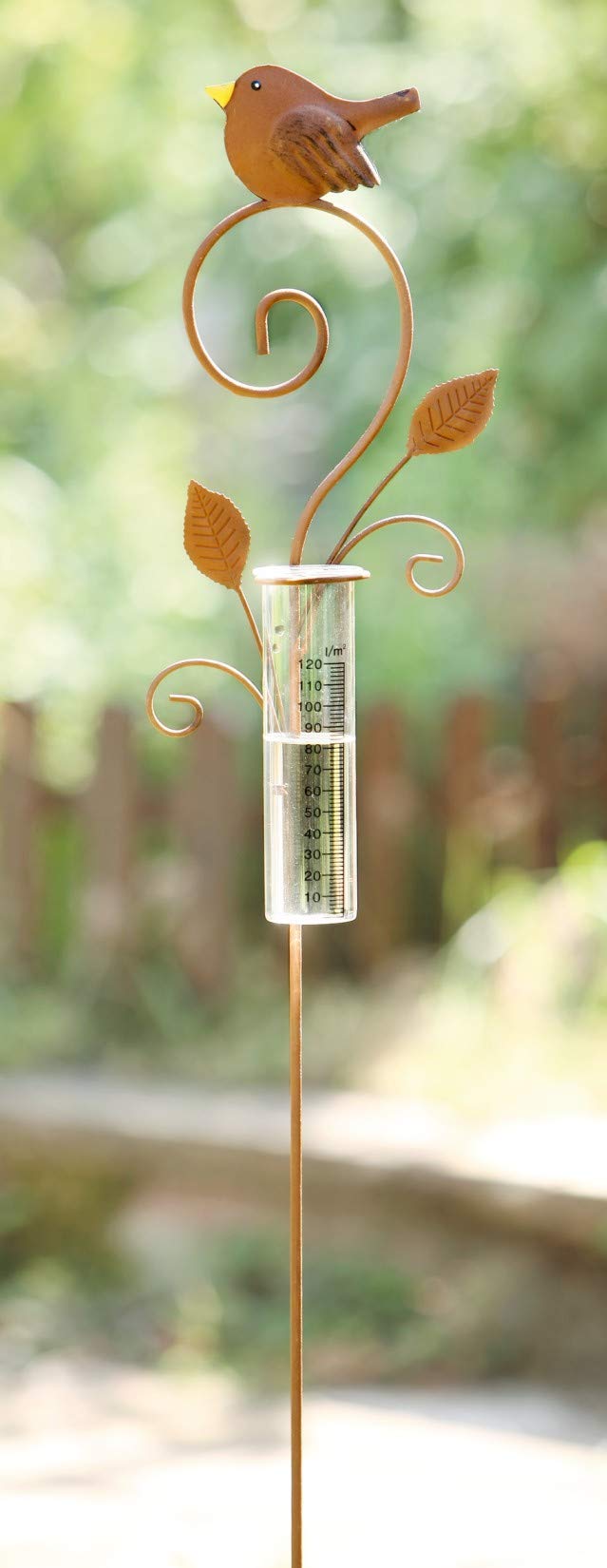 Dekoleidenschaft Gartenstecker aus Metall im Rost-Design, mit Glas-Regenmesser, Niederschlagsmessung, Dekostecker, Beetstecker, Gartendeko