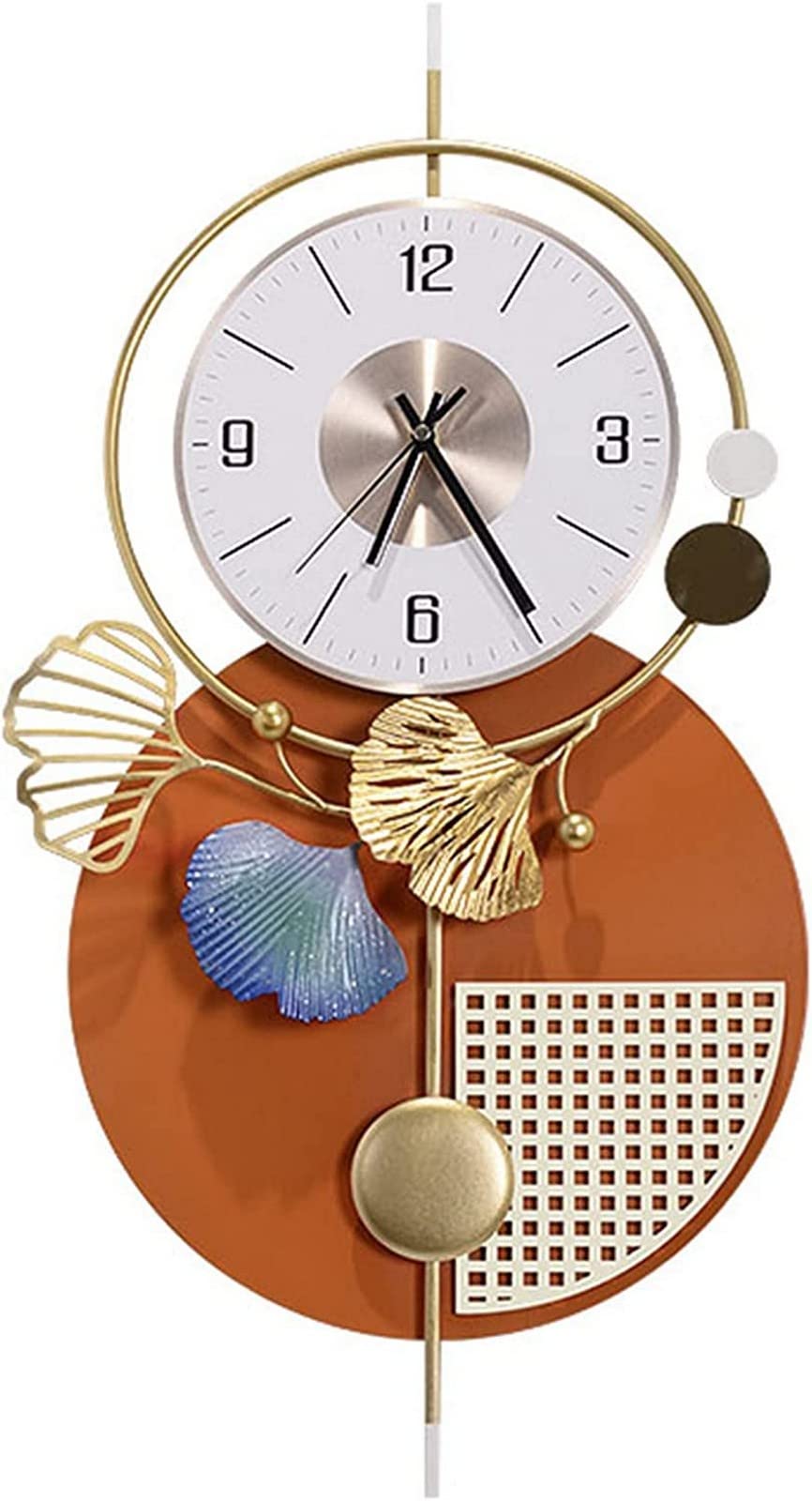 SaryEdge Wall Clock Art Simple Wall Clock Modern 3D Wall Clock for Living Room Decoration,Large Metal Mute No-Ticking Wall Clocks Creative Coarse Ginkgo Leaf Wall Clock,13 * 25.6I-A,A-13 * 25.6IN