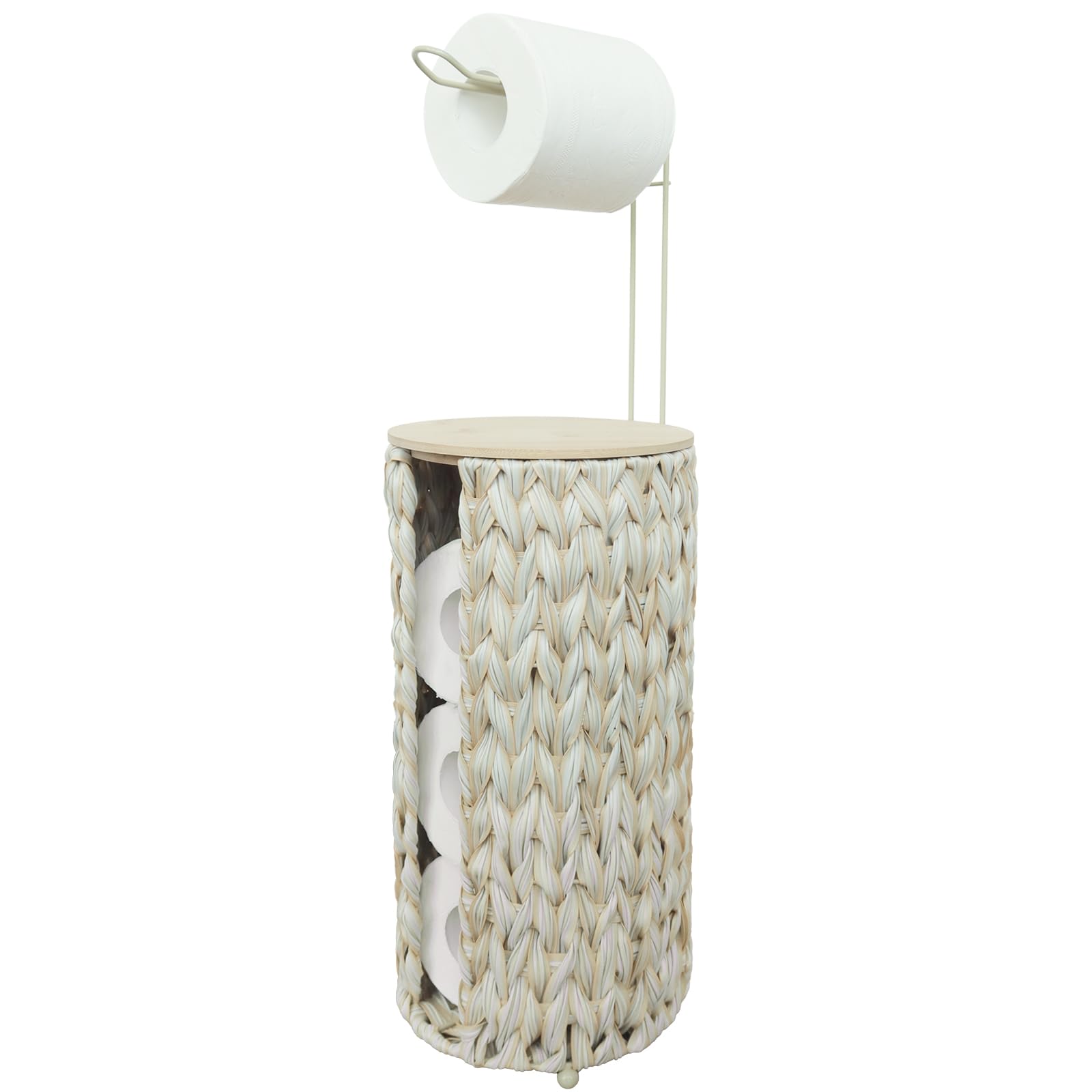 Portarotolo per carta igienica con coperchio in legno, colore: bianco