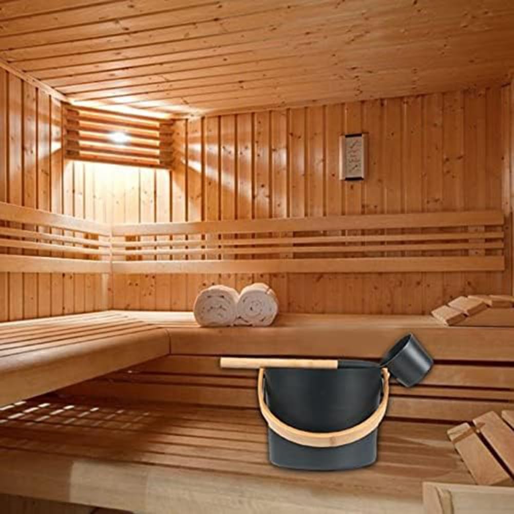 Cubo de aluminio para sauna finlandesa, juego de cucharas de mango largo, cubo de sauna, baño, accesorios de sauna