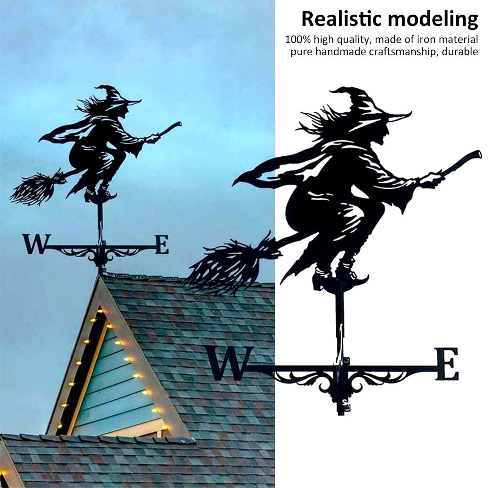 Veleta de metal con forma de bruja retro, resistente a la intemperie, indicador de dirección del viento, veleta creativa, techo de jardín, adorno para casa, jardín, césped, patio