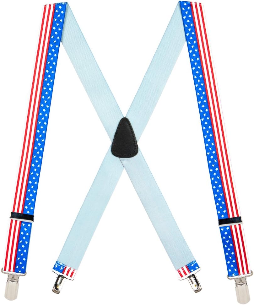 Suspender Store Novelty USA Stars & Stripes Suspenders - 1.5" Wide Elastic - Small Pin Clip - 4 Sizes Includes Big & Tall