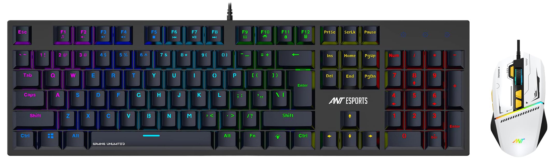 Ant Esports MK3400 V3 Pro Mechanical Gaming Keyboard & Ant Ghost 50 Plug and Play RGB 8 Programable Buttons High End 12800 DPI 1000hz Pooling Rate Optical Ergonomic Wired Gaming Mouse -White-image-12