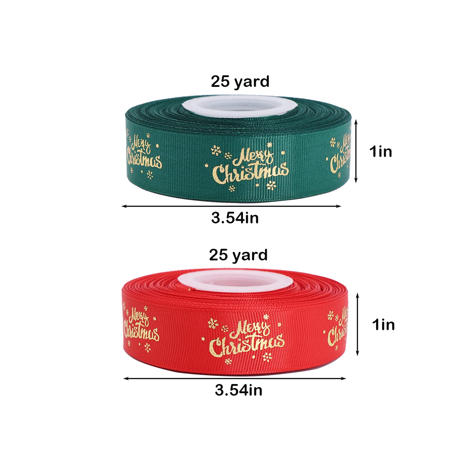 LOOGI Merry Christmas Ribbon 22m, 25mm Grosgrain Ribbons Wide Glitter Red Green Satin Ribbons for Gift Wrapping Crafts Wreaths 2 Rolls - Image 2