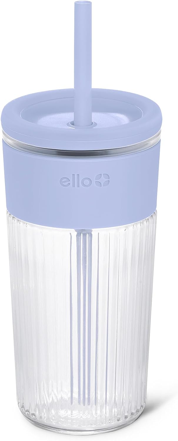 Ello Ava 18oz Glass Tumbler with Straw and Lid
