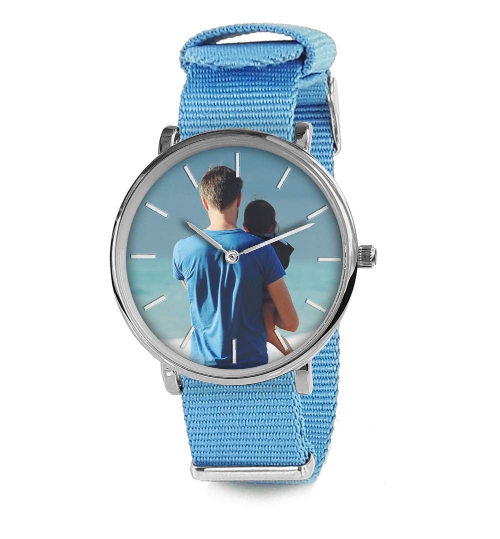 Reloj personalizable con una Photo + regalo) con dos pulseras NATO tressés turquesa. visualisez votre reloj personalizada.