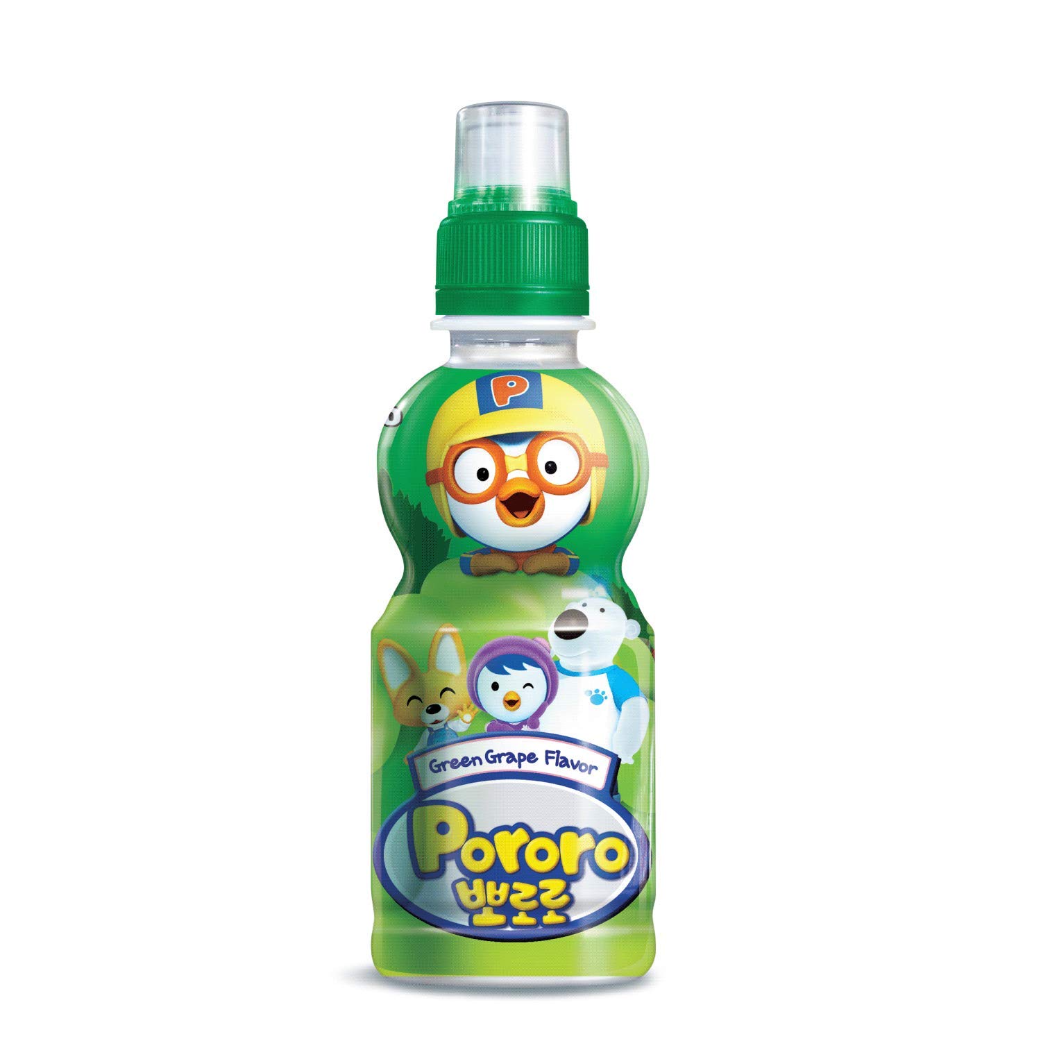 Paldo Fun & Yum Pororo Kids Green Grape Flavor Drink, Pack of 8, Fruit Juice Drinks with Comfortable Push-Pull Sports Cap, Perfect Drink for Children 7.95 fl oz. x 8