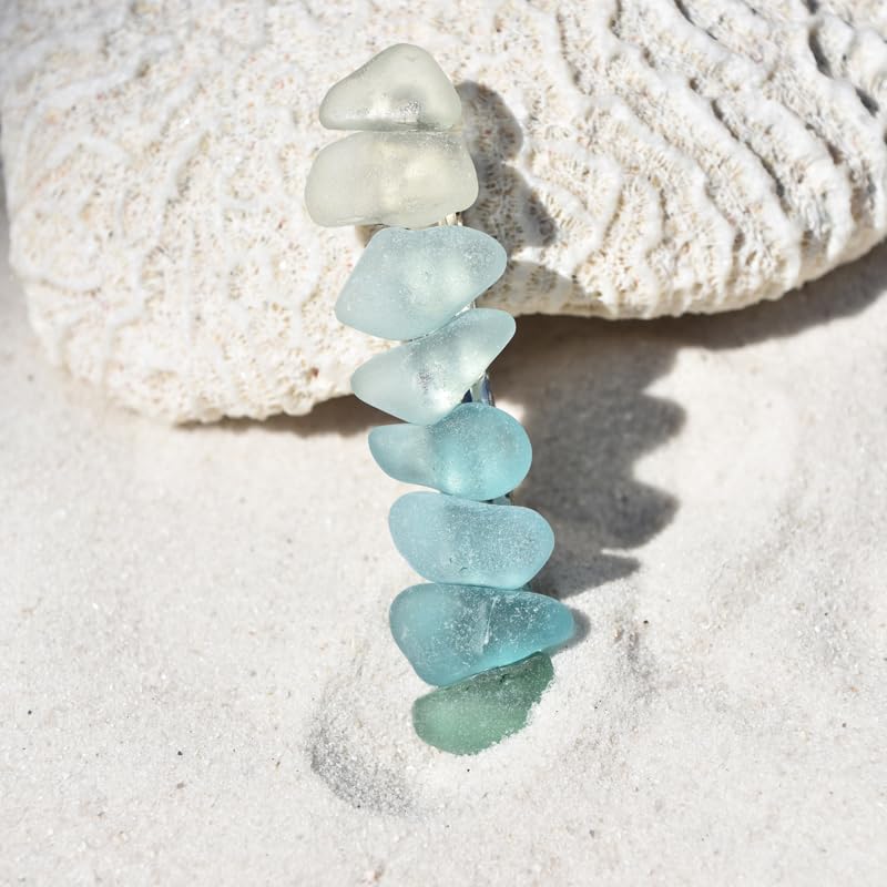 DejaVu Designs Genuine Shades of Teal and Aqua Sea Glass French Barrette Hair Clip - 60 MM