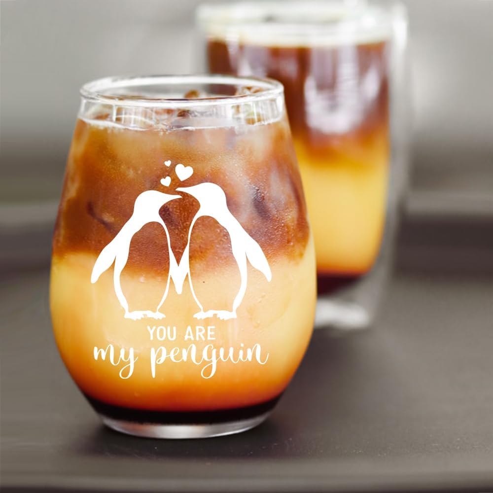 DYJYBMY You Are My Penguin Stemless Wine Glass, Funny Penguin Wine Glass for Men Women, Valentine Wedding Couple Gifts for Soulmate, Christmas Anniversary Birthday Present for Husband Wife - Image 6